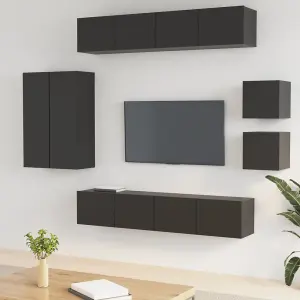 Berkfield 8 Piece TV Cabinet Set Black Engineered Wood