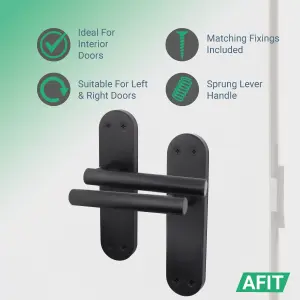 AFIT Matt Black Door Handle Latch Set - 4 Pairs of Internal T-Bar Handles with Hinges (76mm) & Latches (64mm) - Olvera Range