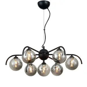 Luminosa Contemporary Multi Arm Pendant Ceiling 7 Light Black, Glass