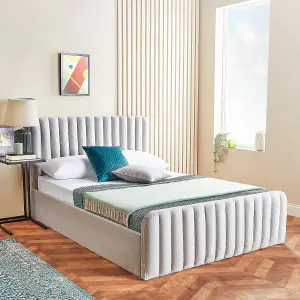 Ottoman Bed Frame Velvet Padded Upholstered Small Double Storage Bed With Hybrid Mattress