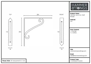 Hammer & Tongs Notched Scroll Iron Shelf Bracket - D205mm - Raw - Pack of 4