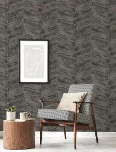 Galerie Utopia Black Chevron Sheen Finish Wallpaper Roll