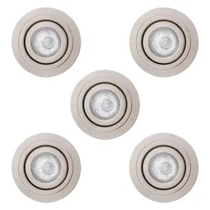 Litecraft 5 Pack Satin Chrome Modern Bathroom IP65 Circular Tiltable Downlights