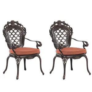 Set of 2 Garden Chairs with Cushions LIZZANO Metal Dark Brown