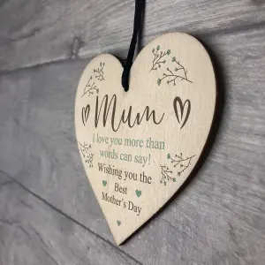 Hanging Wood Heart Mothers Day Gift For Mum From Daughter Son Keepsake