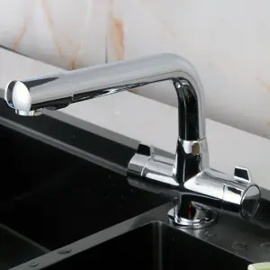 BATHWEST Kitchen Mixer Tap with Swivel Spout Dual Lever Knob Chromed Brass Modern Kitchen Sink Tap