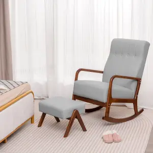 Costway Rocking Chair with Ottoman Upholstered Fabric Tufted Glider Chair & Footrest Set