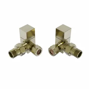 Right Radiators Corner Square Head Brushed Brass Heated Towel Rail Radiator Valves Pair