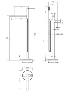 Current Round Floor Standing Bath Shower Mixer Tap with Kit - Matt Black - Balterley