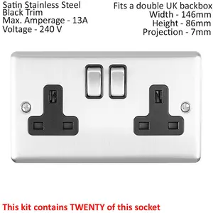 SATIN STEEL House Socket & Switch Set -14x Light & 26x Switched UK Power Sockets