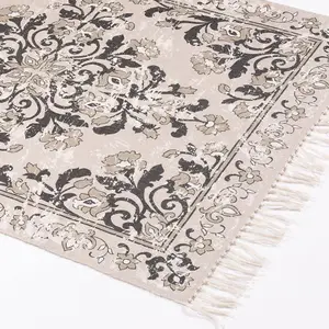 Kew 120x170cm Grey Antique Printed Rug With Tassel