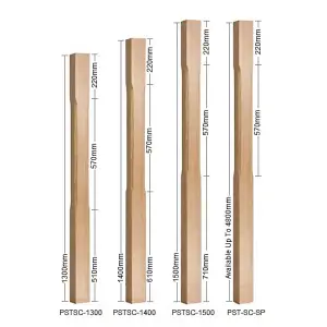 Solid Oak Newel Post Stop Chamfer 90mm and 41mm Spindle Kit UK Manufactured Traditional Products Ltd