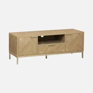 sweeek. 2-cupboard herringbone TV stand Budapest Natural 120x40x45 cm