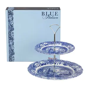 Blue Italian 2-Tier Cake Stand