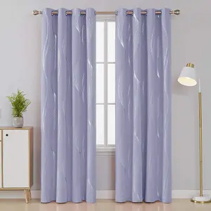 Deconovo Eyelet Blackout Curtains Thermal Silver Wave Line Foil Printed Curtains for Livingroom 46 x 90 Inch Light Purple 2 Panels