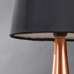 ValueLights Pair Of Modern Copper Teardrop Touch Bed Side Table Lamps With Black Fabric Shades