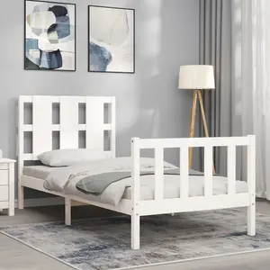 Berkfield Bed Frame with Headboard White 90x190 cm Solid Wood