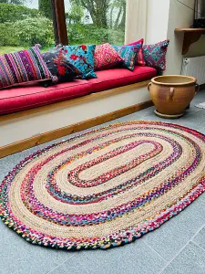 FIESTA Oval Rug Braided Hand Woven - Jute - L60 x W90 - Multicolour