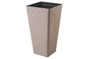 Square Tall Plant Pot Elegant Large Flower Indoor Outdoor Garden Planters Rattan Taupe H 75cm x D 40cm