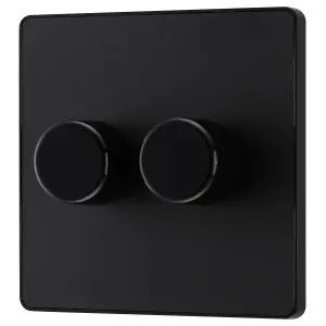 British General profile Double 2 way 200W Screwless Dimmer switch Matt Black