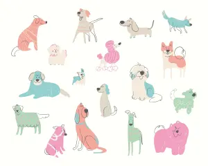 Origin Murals Happy Dogs Pink Matt Smooth Paste the Wall Mural 300cm wide x 240cm high