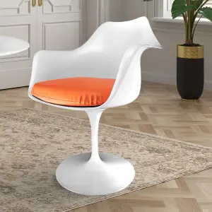 White Tulip Armchair with Orange PU Cushion