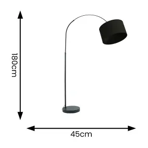 ValueLights Louis Black Arched Curved Floor Lamp with Black Fabric Drum Lamp Shade