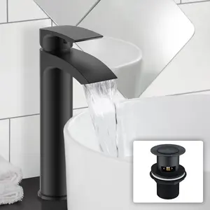 Nes Home Vigan Bathroom Basin Mixer Tall Tap & Waste Matte Black