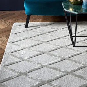 Silver Wool Handmade Luxurious Modern Rug Easy to clean Living Room and Bedroom-200cm X 290cm