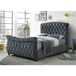 Upholstered Ottoman Velvet Dark Grey Bed - Double 4ft 6" (149cm)