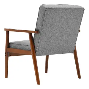 Grey Retro Modern Accent Armchair Upholstered Lounge Chair with Wooden Legs