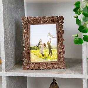 Classic Rustic Bronze Floral Multi Leaf 5x7 Picture Frame with Brushed Gold Trim