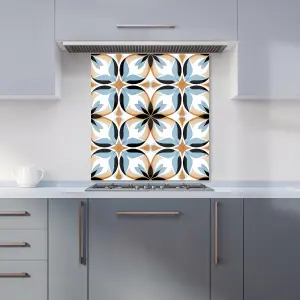 White Brown and Blue Geometric Pattern Premium Glass Kitchen Splashback W600mm x H650mm