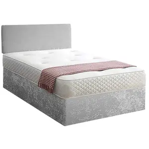 Loria Divan Bed Set with Headboard and Mattress - Plush Fabric, Silver Color, 2 Drawers Right Side