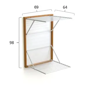 WALL CLOTHESLINE Wood Foldable Wall-Mounted Drying Rack Cherry