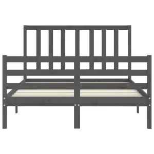 Berkfield Bed Frame with Headboard Grey 140x190 cm Solid Wood