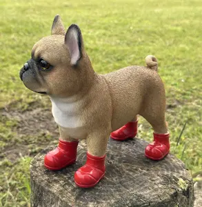 Super-cute French Bulldog in bright Red Wellington Boots ornament, great novelty Frenchie Dog lover gift