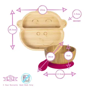 Tiny Dining - Monkey Bamboo Suction Baby Feeding Set - Red - 4pc