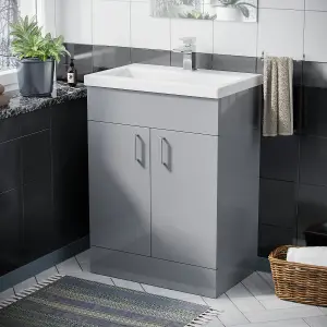 Nes Home Nanuya 600mm Basin Floor Standing Vanity Unit Grey