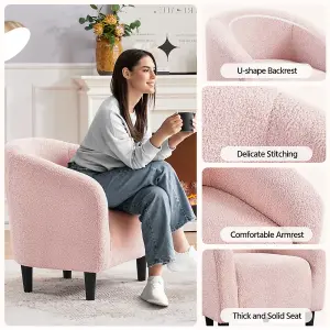 Yaheetech Pink Upholstered Boucle Club Chair Accent Barrel Chair