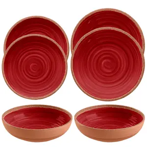 Purely Home Rustic Swirl Red Melamine 6 Piece Outdoor Dinnerware Set for 2