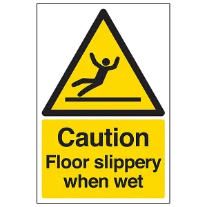 Caution Floor Slippery When Wet Sign - Rigid Plastic - 200x300mm (x3)