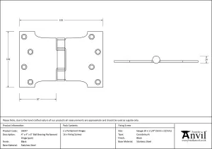 From The Anvil Black 4 Inch x 4 Inch x 6 Inch Parliament Hinge (pair) ss