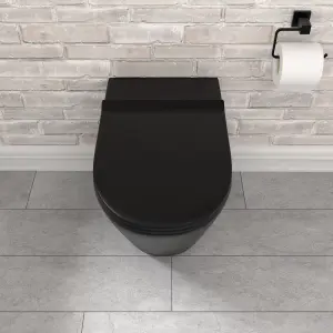 Nes Home Rimless Round Back To Wall Toilet Pan & Soft Close Seat Matte Black