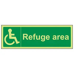 Refuge Area Fire Assembly Point Sign - Glow in the Dark 300x100mm (x3)