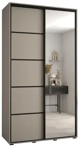 Stylish Dakota V Sliding Door Wardrobe W1300mm H2350mm D600mm with Mirrored Door in Cashmere & Black Finish