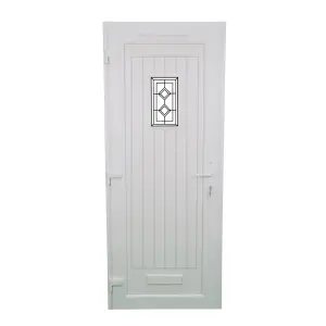 Fortia Curral Frosted Glazed White RH External Front Door set, (H)2085mm (W)920mm