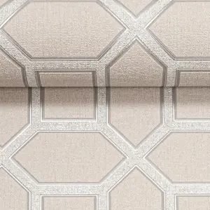 Geometric Taupe Beige Grey Glitter Textured Heavy Vinyl Premium Wallpaper Thick