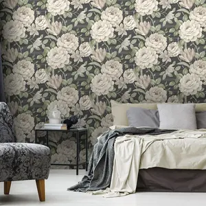 Fayre Floral Wallpaper Cream / Black Muriva 194302