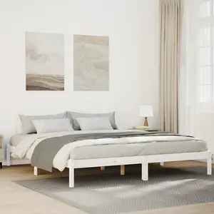 Berkfield Extra Long Bed Frame without Mattress White 200x210 cm Solid Wood Pine